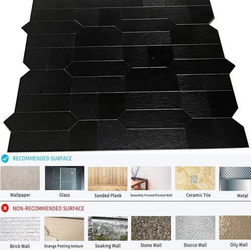 Vista 4 de XUANINY 7 hojas de azulejos metálicos para salpicaduras de muro, autoadhesivas, múltiples formas, mosaico de aluminio 3D, adhesivo de pared