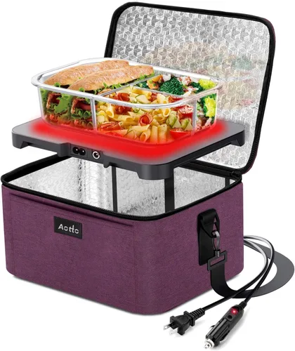 Vista 16 de Aotto Horno Portátil, Lonchera Eléctrica Calentador de Alimentos - 12V/24V/110V 3 en 1 Calentador de Alimentos para Coche - Mini Microondas Personal