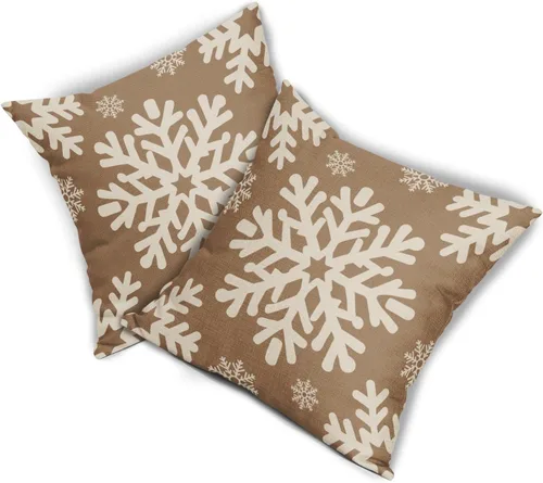 Vista 43 de Fundas de almohada decorativas de Navidad negras 40x40 cm con copos de nieve blancos de Navidad, juego de 2, temática rústica de invierno