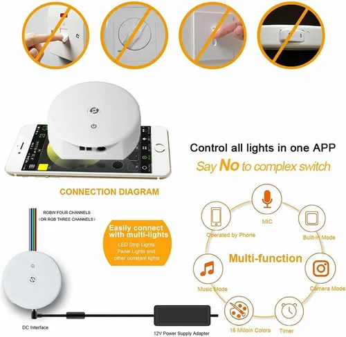 Vista 4 de DC12-24V RGB RGBW UFO inalámbrico Bluetooth 16 millones de colores iOS Android LED controlador función de sincronización Control de grupo Modo
