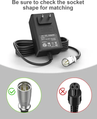 Vista 6 de VHBW Cargador de scooter de movilidad 24V 2A para movilidad del orgullo, viajero Go-Go Elite, silla eléctrica Jazzy, ShopRider, Drive Medical y más