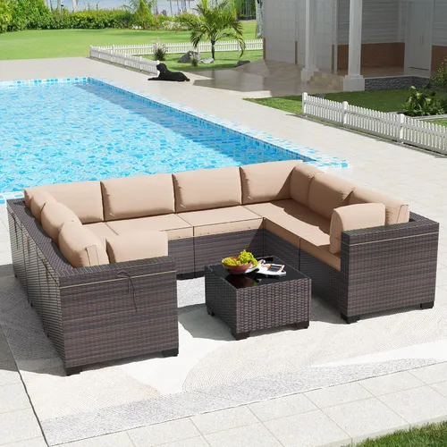 Vista 98 de Kullavik - Juego de muebles para exterior de 6 piezas con sofá modular de ratán de polietileno, color negro