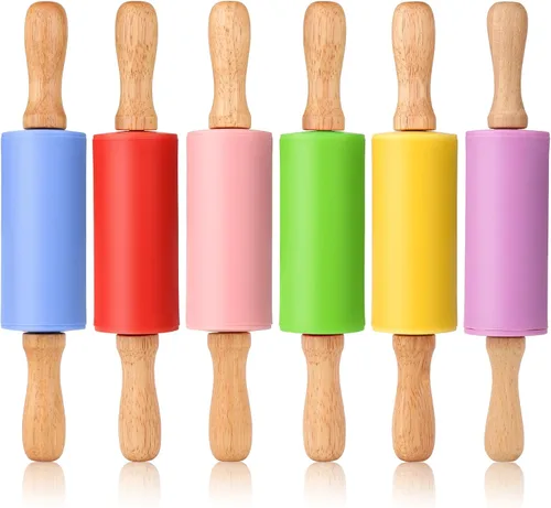 Vista 13 de Mini rodillo de silicona para niños, mango de madera antiadherente, 9 pulgadas, 1 paquete, color azul