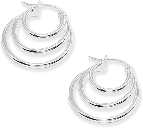 Vista 2 de Pendientes de aro redondos de plata de ley con triple capa pulida