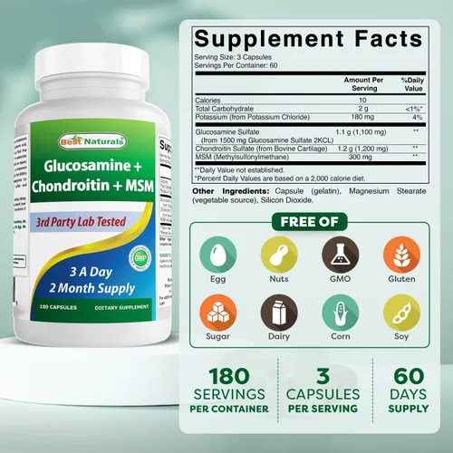 Vista 2 de Best Naturals Glucosamina condroitina y MSM (no OGM) - Promueve la salud de las articulaciones - 180