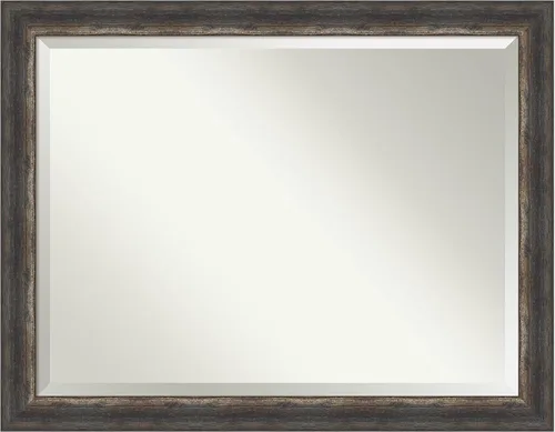 Vista 21 de Amanti Art Brown Wall Mirror 25x21 Bark Rustic Char Rectangle Bathroom Mirror for Wall Decor Living Room, Small Rustic Farmhouse Frame, Hangs