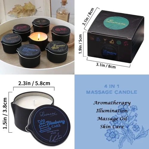 Vista 3 de Vela de spa con aceite esencial de cera de soja orgánica con infusión de aceite de masaje para parejas, vela perfumada para el hogar