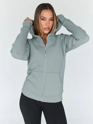 Vista 5 de Trendy Queen Sudaderas con capucha y cremallera para mujer, chaquetas de vellón, talla extragrande, moda de otoño e invierno