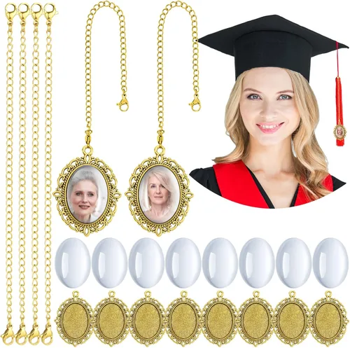 Vista 9 de Sureio 20 dijes de graduación para fotos 2026 con diseño de gorra de graduación conmemorativa con borlas, cadenas de fotos antiguas personalizadas