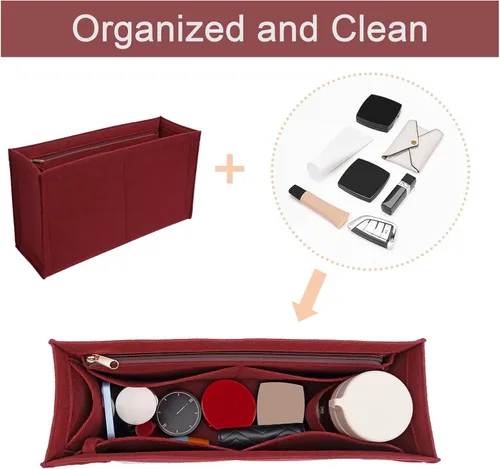 Vista 6 de Organizador de bolso para bolsa de dior, bolsa grande, inserto de fieltro de alta calidad, múltiples bolsillos (borgoña, pequeño), KS12-BurGundy-S
