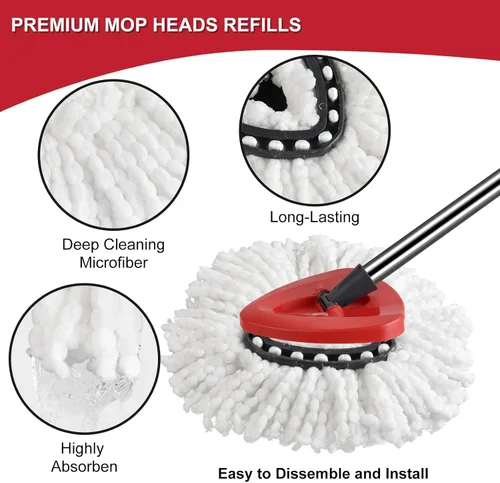 Vista 4 de Paquete de 6 trapeadores giratorios de repuesto y 1 paquete de base de trapeador compatible con O Cedar EasyWring Spin Mop, repuestos de trapeador
