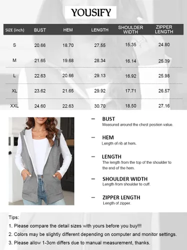 Vista 7 de Yousify Sudadera con capucha y bolsillos para mujer, estilo casual, térmica, sin mangas, con cremallera