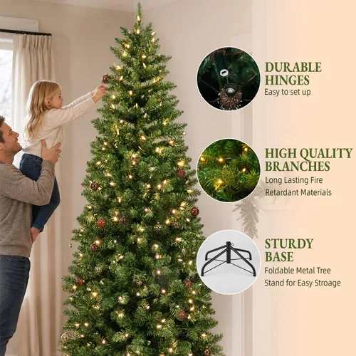 Vista 3 de Árbol de Navidad preiluminado con lápiz delgado de 6 pies con 10