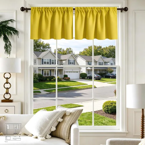 Vista 32 de Cenefa Beige Oscurecedora para Ventana, Cortina Corta con Bolsillo para Barra, Cenefa Primitiva para Sala de Estar, Baño, Guardería, Cocina, Ventana