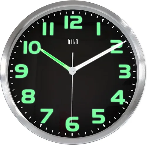 Vista 17 de HITO Reloj de pared silencioso de 10 pulgadas, funciona con pilas, sin tictac, cubierta de vidrio, marco de aluminio plateado, para decoración