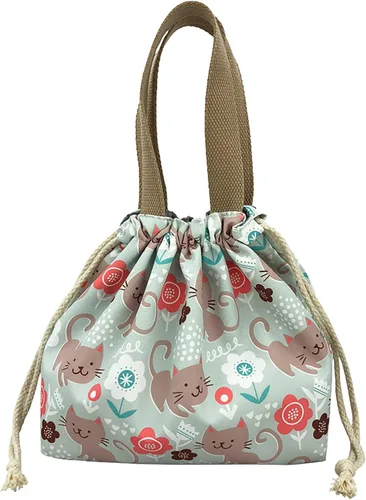 Vista 9 de Mini bolsa de almuerzo reutilizable pequeña linda bolsa de almuerzo con cordón adecuado para niñas, mujeres, perros, beige