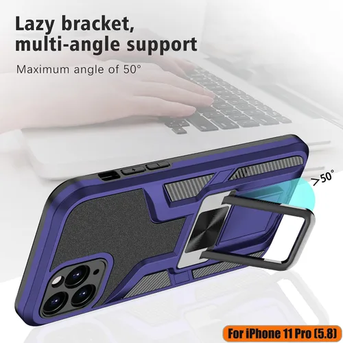 Vista 7 de Funda compatible con iPhone 11 Pro resistente de grado militar a prueba de golpes, doble protección (TPU+PC), funda magnética sólida y duradera