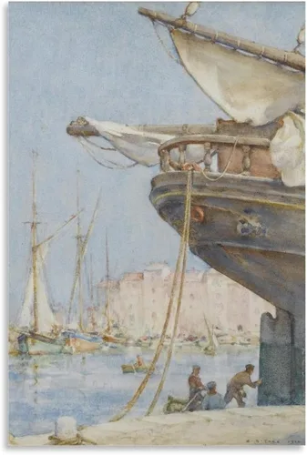 Vista 9 de Painting The Rudder-Henry Scott Tuke Wall Art Poster Scroll Canvas Painting Picture Living Room Decor Home Framed/Unframed 12x18inch(30x45cm)