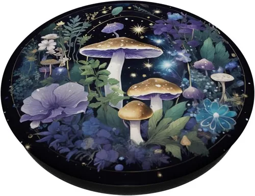 Vista 2 de PopSockets PopGrip estándar con cristales mágicos de bruja, estilo bohemio, color morado