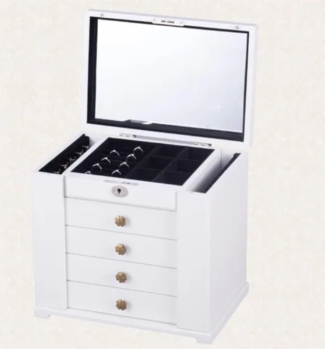 Vista 5 de Joyero de 5 niveles de gran capacidad, organizador con espejo de cerradura, contenedor de almacenamiento de joyas de viaje de madera, organizador