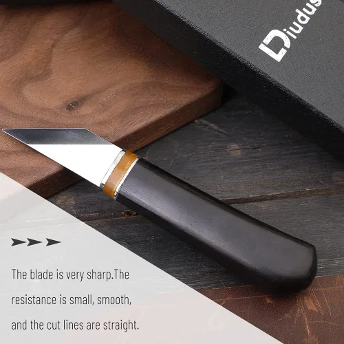 Vista 8 de Cuchillo de corte de cuero, cuchillo puntiagudo, herramienta de trabajo de cuero con mango de madera, hoja de acero inoxidable, ideal para corte