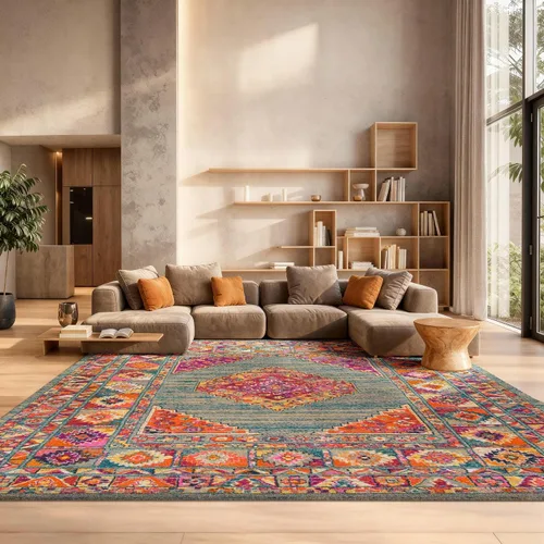 Vista 22 de SAFAVIEH Madison Collection - Alfombra decorativa de 2'3" x 3'11", color azul y fucsia, diseño de medallón bohemio chic, no desprende pelusa