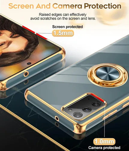 Vista 4 de LeYi Funda para Samsung Note 20: soporte de anillo giratorio de 360°, soporte magnético, chapado en oro rosa borde protector para Samsung Galaxy