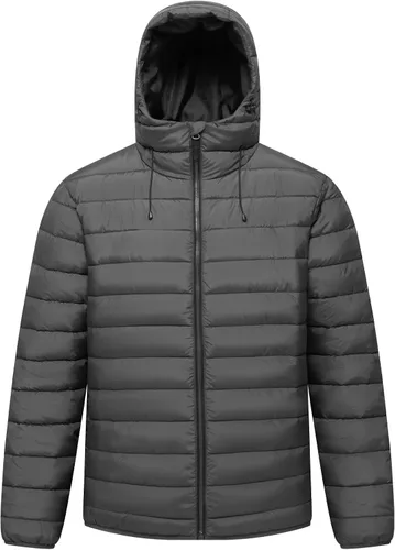 Vista 6 de Chaqueta ligera acolchada con capucha para hombre, resistente al agua, con cremallera completa, con aislamiento térmico, abrigos de invierno cálidos