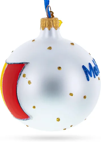 Vista 3 de Bandera de Moldavia Bola de Vidrio Adorno de Navidad 3.25 Pulgadas