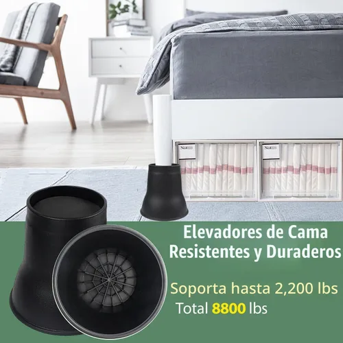 Vista 2 de MYMULIKE Elevadores de cama de 6 pulgadas, paquete de 6 elevadores de muebles de cama resistentes, elevadores de hasta 2200 libras para sofás