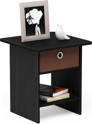 Vista 45 de Furinno Dario - Mesa auxiliar / estante de almacenamiento de noche con cajón de contenedor, pino ámbar/negro, 1 paquete, contenedor superior