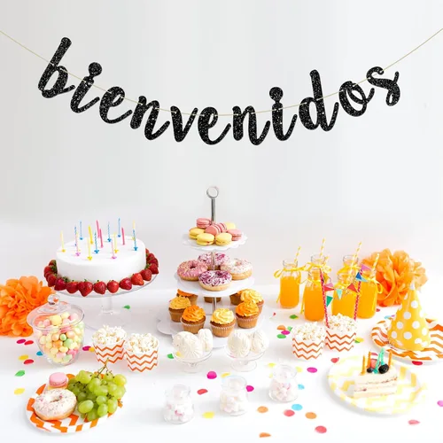 Vista 4 de INNORU Cartel de Bienvenidos - Decoración de fiesta mexicana de bienvenida - Cartel español para decoración de fiesta en el hogar - Suministros