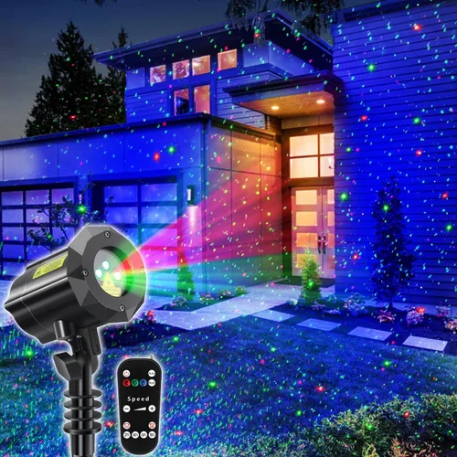 Vista 2 de Poeland Proyector Láser de Luces de Navidad con Control Remoto y Bloqueo de Seguridad, Luces de Jardín de Halloween para Interiores, Exteriores
