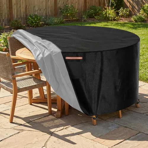 Vista 8 de Patio 70" Round Table Chair Cover Waterproof 420D Heavy Duty Windproof Outdoor Furniture Protector Cover for Patio Garden Lawn Table and Chair Set