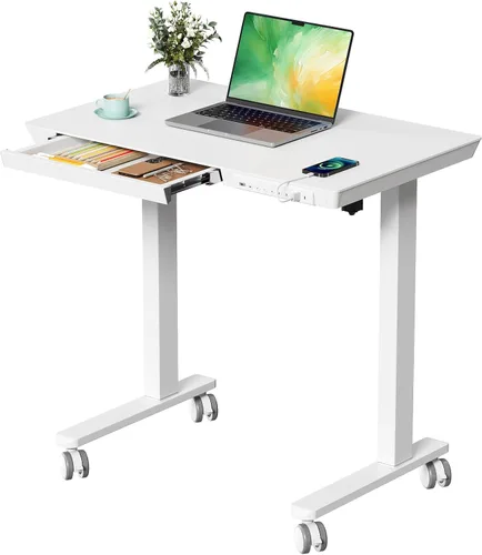 Vista 13 de Escritorio de pie de cristal de 40 pulgadas con cajón Tapa de cristal blanco