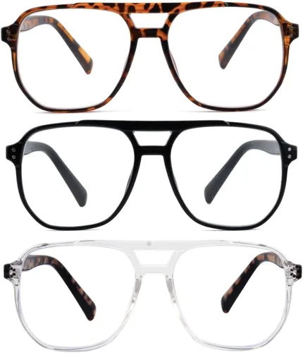 Vista 6 de Gafas de lectura de gran tamaño para mujeres y hombres, bisagra de resorte retro con luz azul