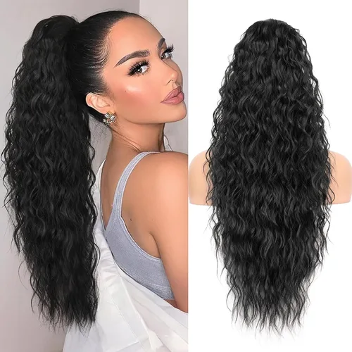 Vista 30 de KooKaStyle Extensión de cola de caballo con cordón de 26 pulgadas (66 cm) para mujeres, extensiones de cabello sintético rizado largo para uso