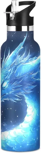 Vista 9 de Botella de Agua de Lobo Tazas de Lobo Botella de Agua Galaxia para Niños Niñas con Tapa de Pajita Lobos Aislada Acero Inoxidable Frasco de Agua a007