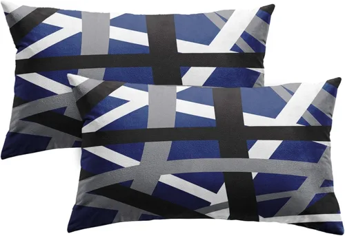 Vista 9 de Emvency Juego de 2 fundas de almohada decorativas retro con diseño de rayas grises y negras, para decoración del hogar, cuadradas, 16 x 16 pulgadas