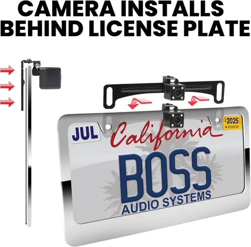 Vista 3 de BOSS Audio Systems LPCB40 - Cámara de respaldo para placa de matrícula retrovisora inversa - Vista trasera gran angular de 170°, cámara de respaldo