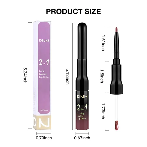 Vista 7 de evpct Juego de 1 delineador de labios mate y lápiz labial líquido rojo-marrón para mujer, delineador de labios rojo-marrón de larga duración