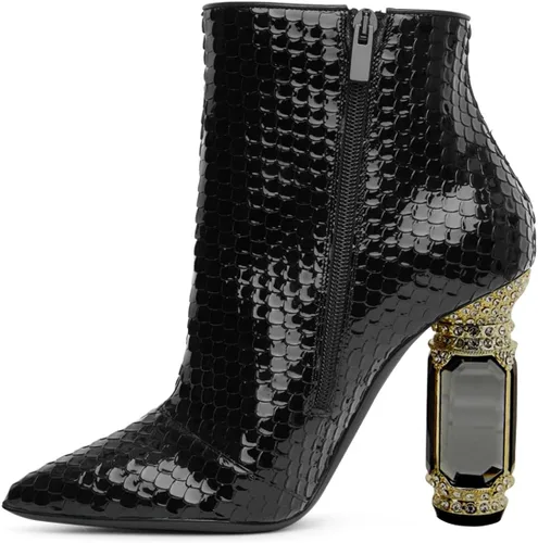 Vista 64 de FSJ Botas de tacón alto con punta puntiaguda para mujer, con tacón alto, con cremallera lateral brillante, estilo casual, para uso diario, zapatos
