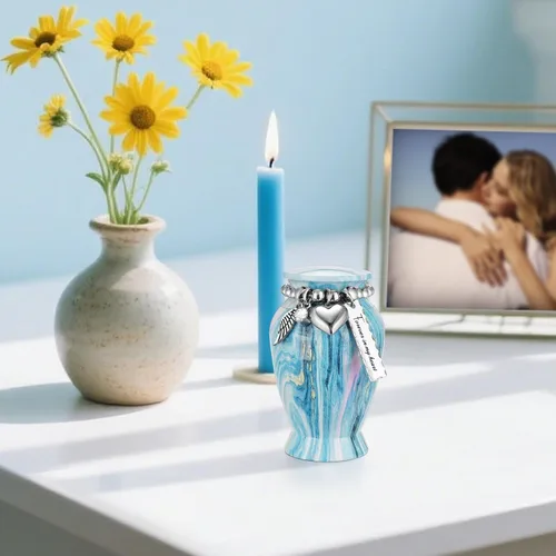 Vista 9 de Dletay Urnas pequeñas personalizadas para cenizas humanas, recuerdo de 2.85 pulgadas, mini urna de cremación conmemorativa para mujeres y hombres