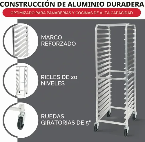 Vista 5 de Estantería para charolas de pan de 20 estantes, Plateado