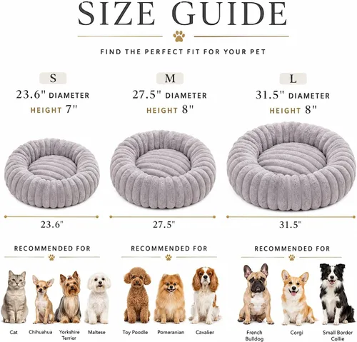 Vista 8 de Cama calmante para perros pequeños, cama lavable en forma de dona Gris