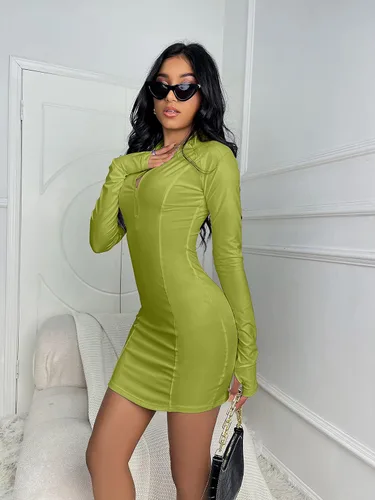 Vista 4 de LAXiMU Vestidos ajustados para mujer, casual, manga larga, sexy, para fiesta, club, mini vestido