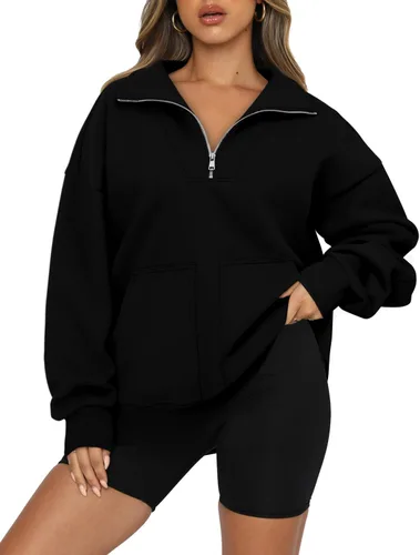 Vista 2 de CHICZONE Womens Quarter Zip Oversized Pullover Long Sleeve Zip Up Sweatshirts Trendy Fall Y2K Clothes with Pockets