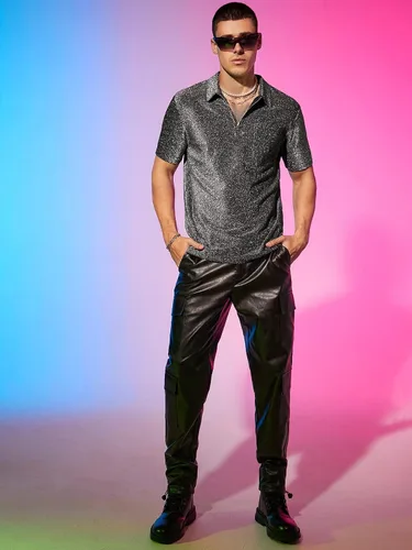 Vista 5 de WDIRARA Camisa de manga corta con cuello de solapa y cremallera para hombre