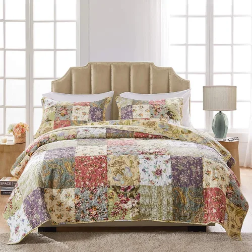 Vista 2 de Greenland Home Blooming Prairie Juego de Edredón de Retazos Autentico 100% Algodón, 2 Piezas Twin/Twin XL, Modelo: GL-0809CMST