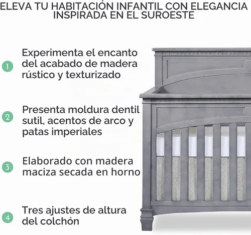 Vista 6 de Evolur Santa Fe - Cuna convertible 5 en 1, color gris tormenta Gris (Storm Grey)